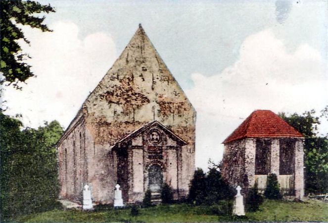 Kirche Westerende-Kirchloog, coloriertes Schwarzweißfoto
