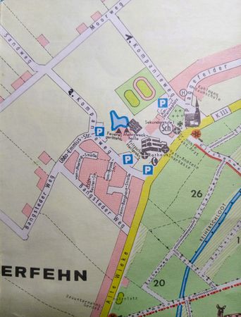 Ausschnitt eines Orientierungsplans bzw. Straßenplans vom neuen Zentrum Ihlow in Ihlowerfehn aus ca. 1980